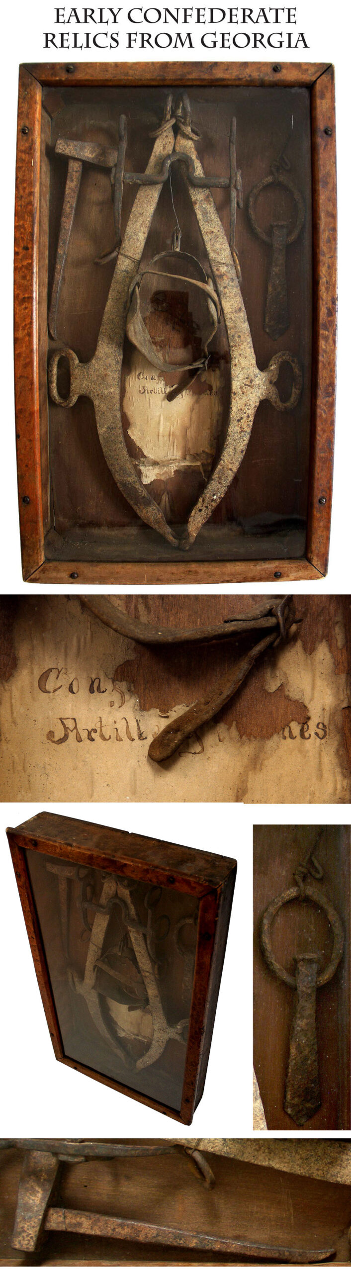 vintage civil war relics souvenir display shadow box